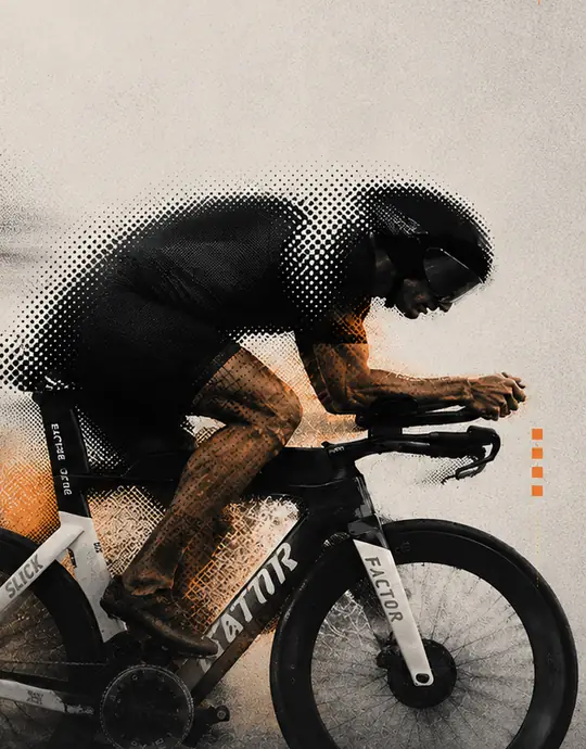 Ciclista de triathlon com trama de pontos